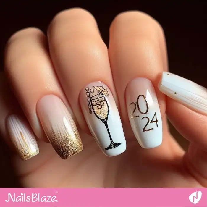 Glitter New Year Nails with Champagne Glass | 2024 Nails - NB1349